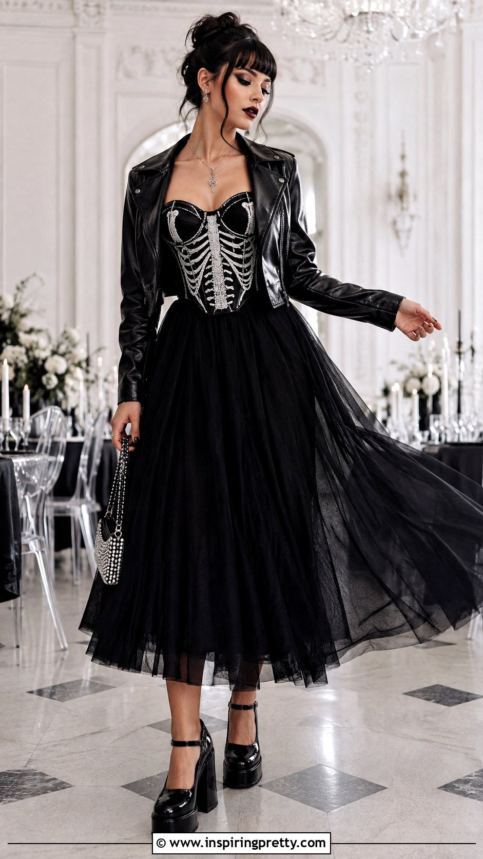 Skeleton Corset Top With A Tulle Midi Skirt - 25 skeleton corset top outfit ideas