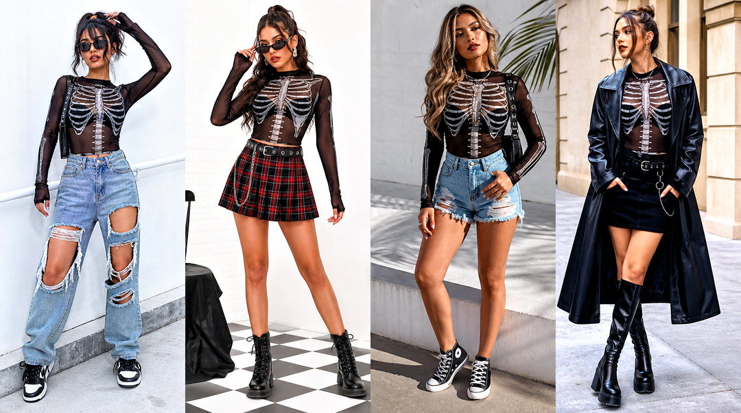 25 Skeleton Mesh Top Outfit Ideas for Edgy Halloween Style