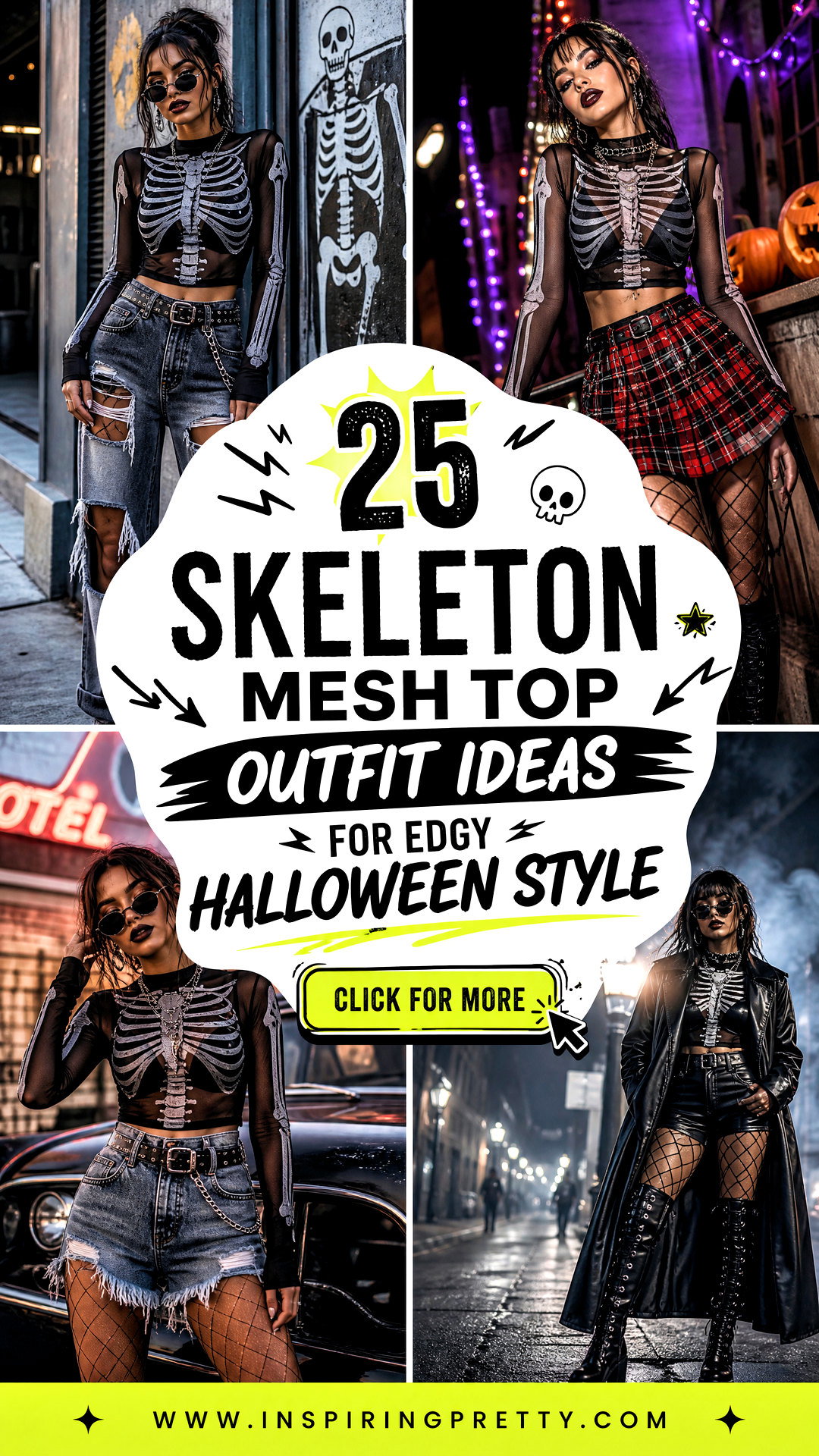 25 Skeleton Mesh Top Outfit Ideas for Edgy Halloween Style - 25 Skeleton Mesh Top Outfit Ideas for Edgy Halloween Style