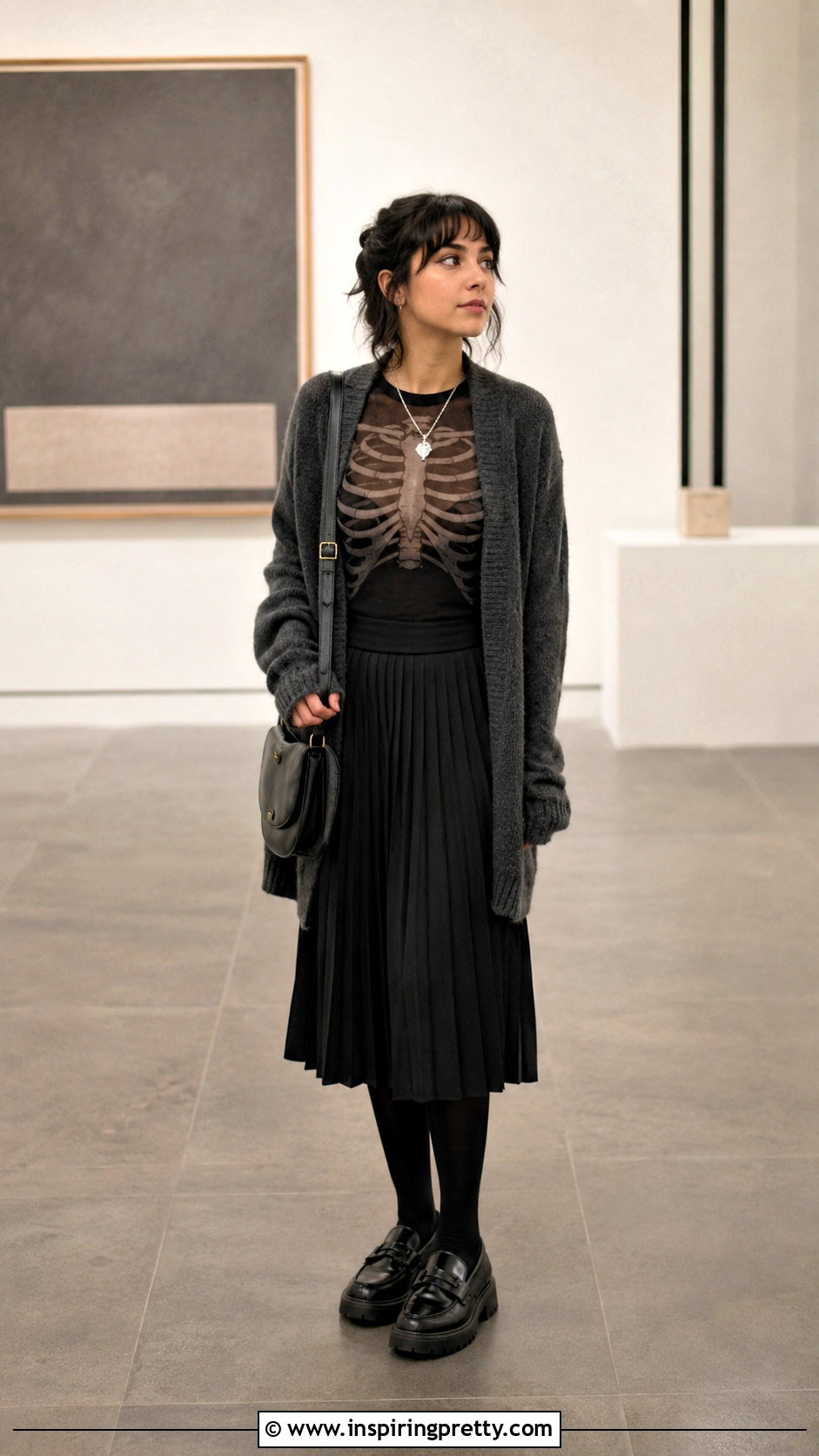 Skeleton Mesh Top With Cardigan And Pleated Skirt - 25 Skeleton Mesh Top outfit ideas