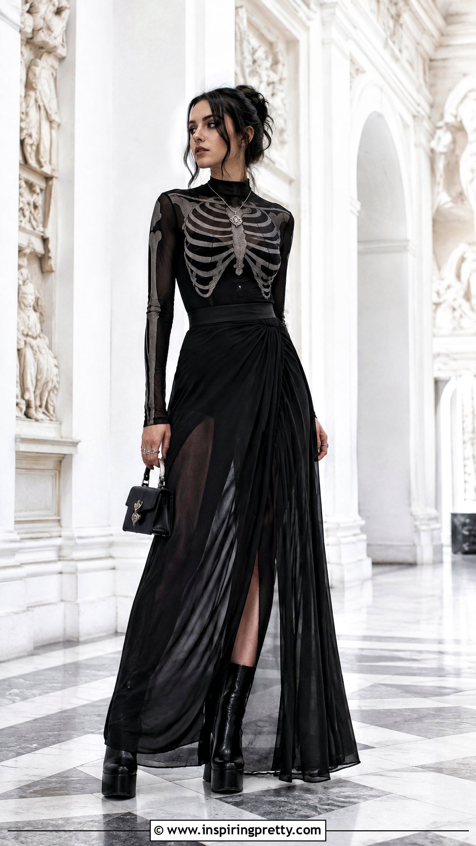 Skeleton Mesh Top With Goth Maxi Skirt - 25 Skeleton Mesh Top outfit ideas