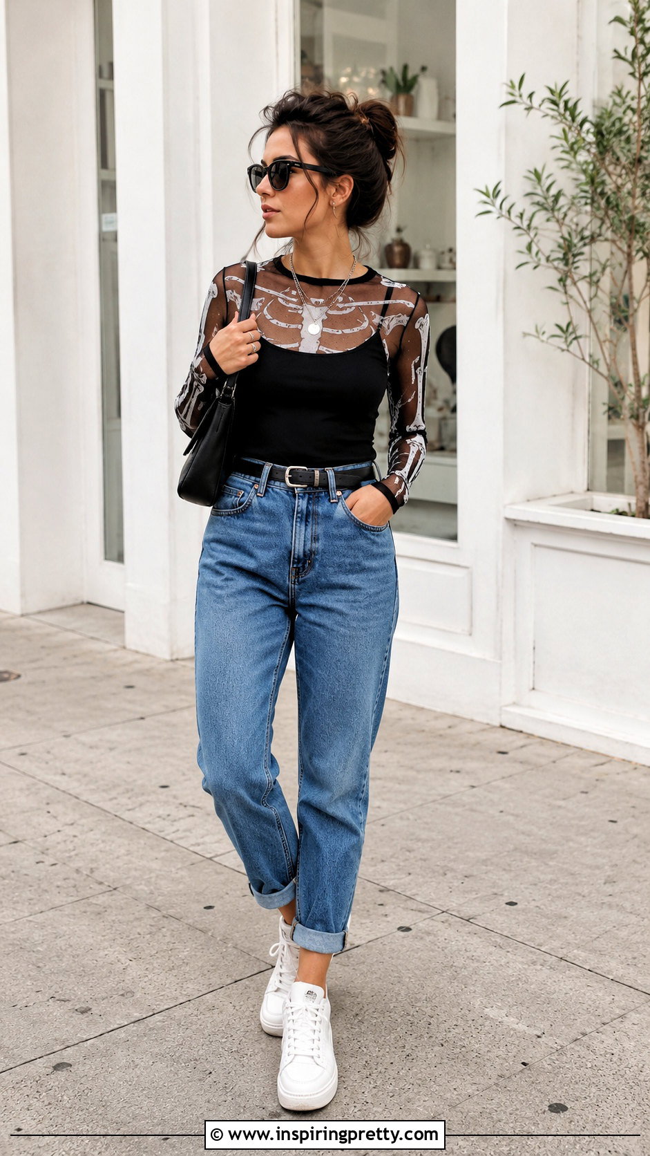 Skeleton Mesh Top With Mom Jeans - 25 Skeleton Mesh Top outfit ideas