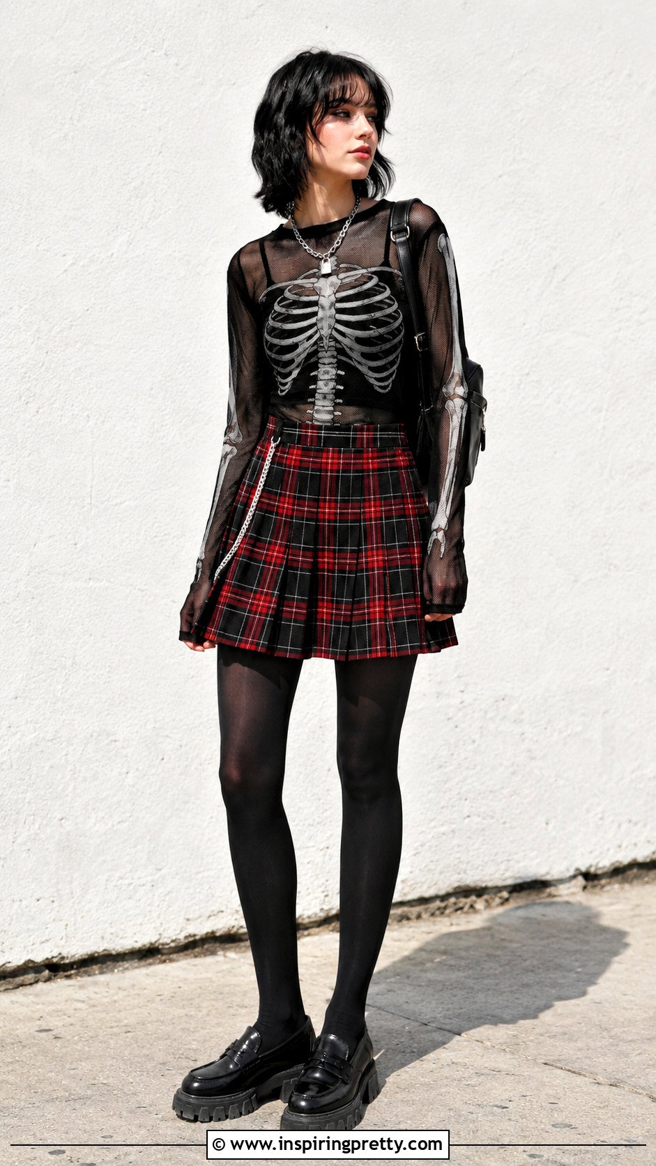 Skeleton Mesh Top With Plaid Mini Skirt - 25 Skeleton Mesh Top outfit ideas