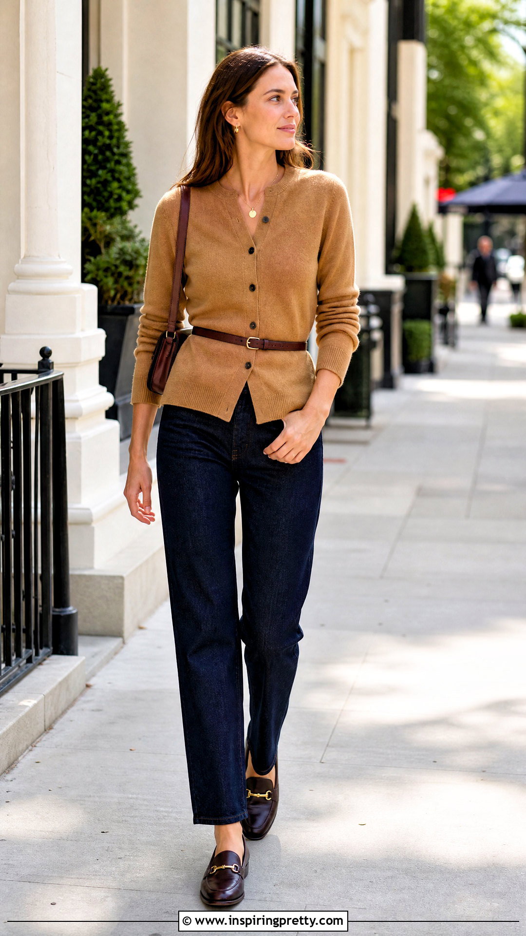 Skinny Belt Cardigan Top With Jeans - 50 belt top outfit ideas