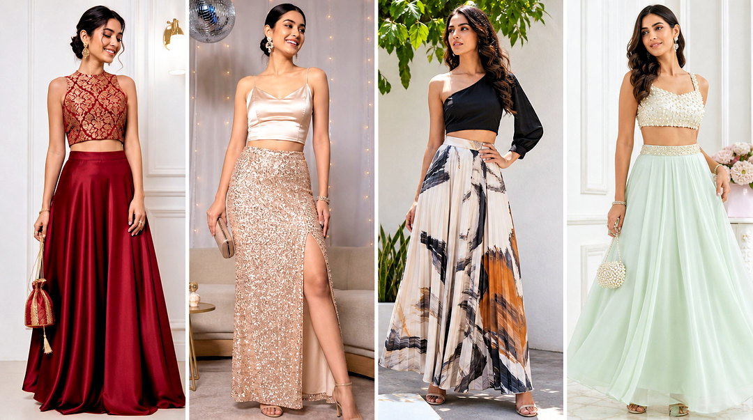 20 Skirt With Crop Top Indian Outfit Ideas for Wedding Guests