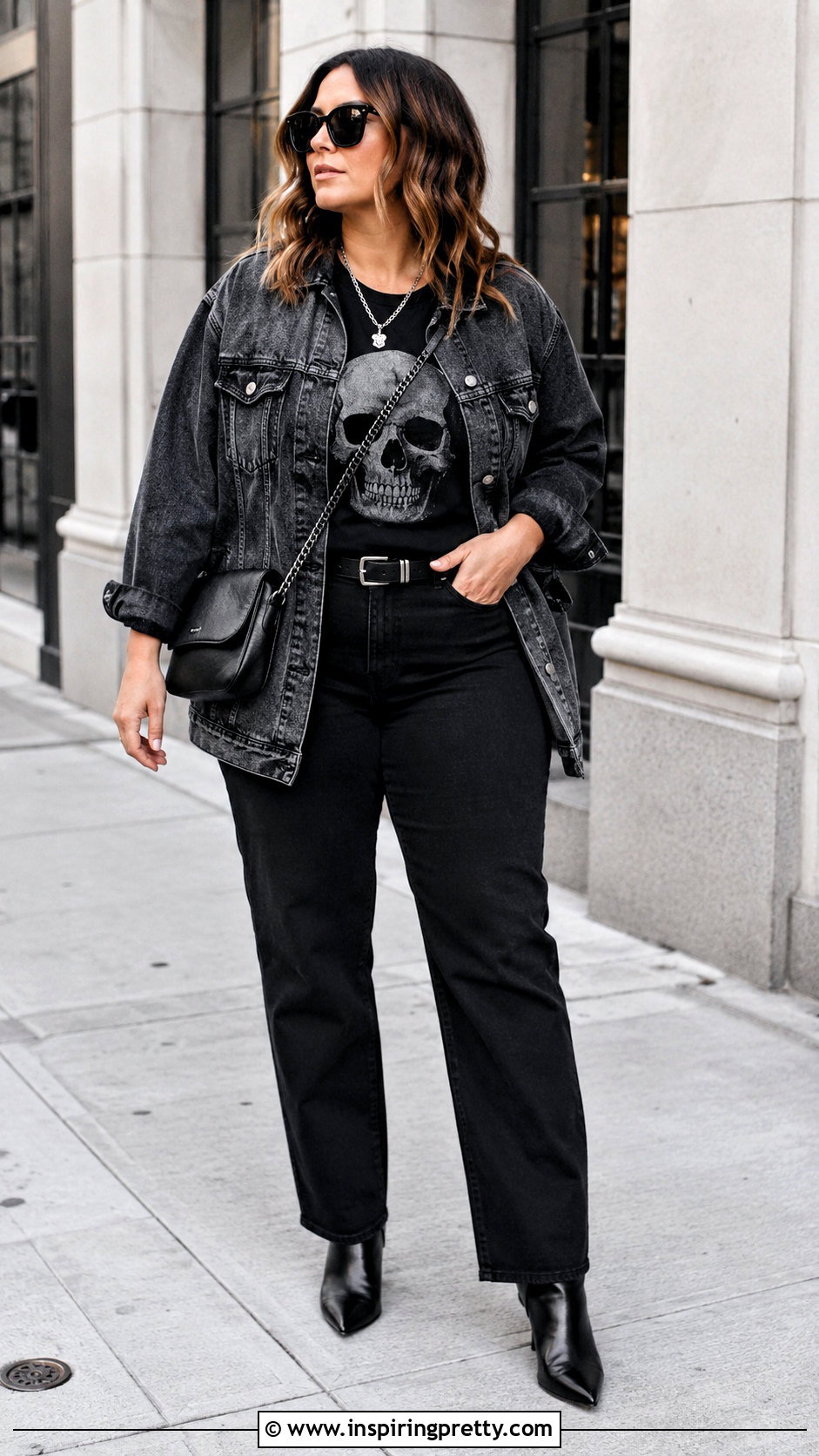 Skull Print Top With Black Denim - 50 alt tops outfit ideas
