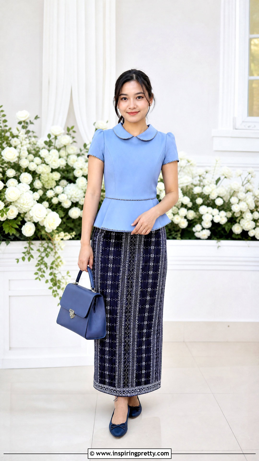 Sky Blue Peter Pan Collar Mizo Top With Puan - 50 mizo tops designs