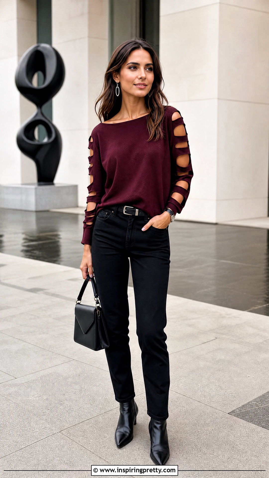 Slashed Sleeve DIY Cutout Top With Black Jeans - 20 diy cutout top outfit ideas