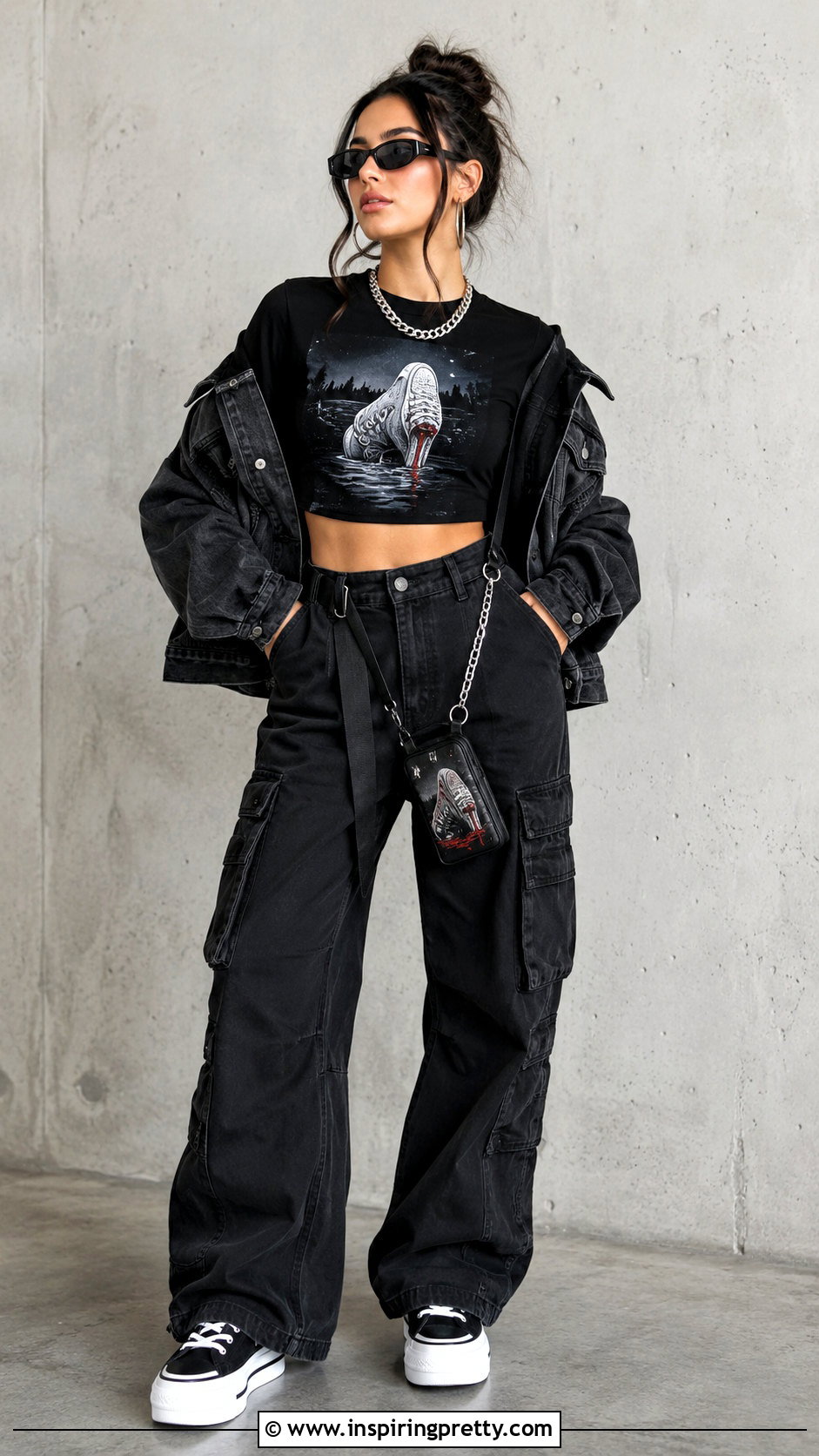 Sleepaway Camp Crop Top With Black Cargo Pants - 20 Sleepaway Camp Crop Top outfit ideas