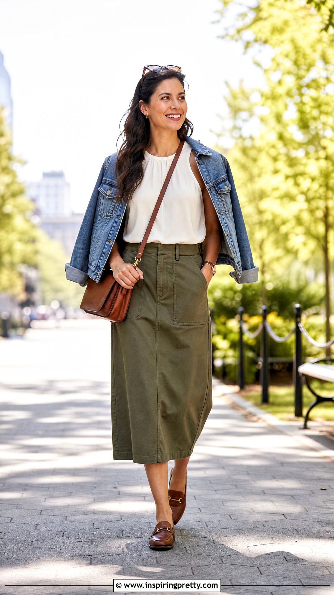Sleeveless Blouse And Utility Midi Skirt Outfit - 50 top and skirt outfits