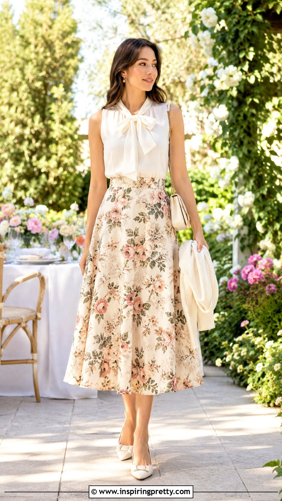 Sleeveless Bow Top With a Midi Skirt - 50 bow top outfit ideas
