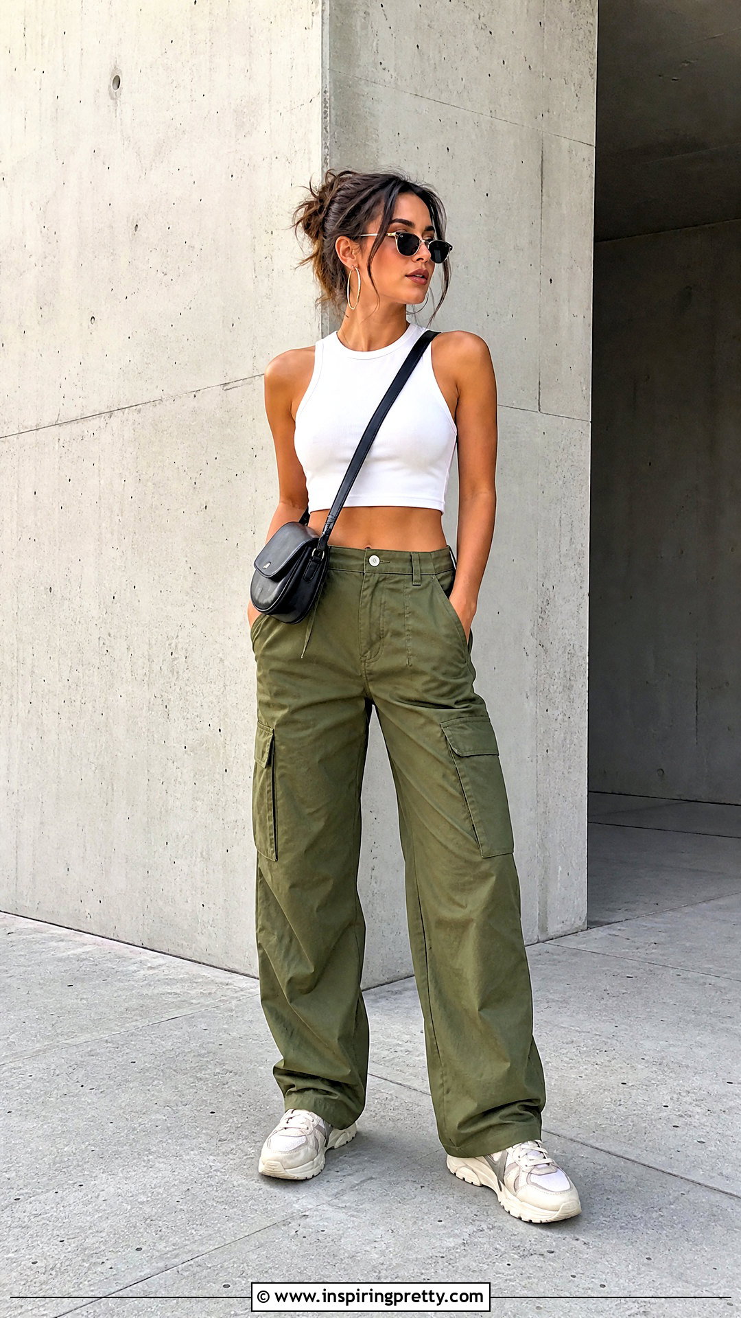 Sleeveless Crop Top With Cargo Pants - 50 sleeveless crop top outfit ideas