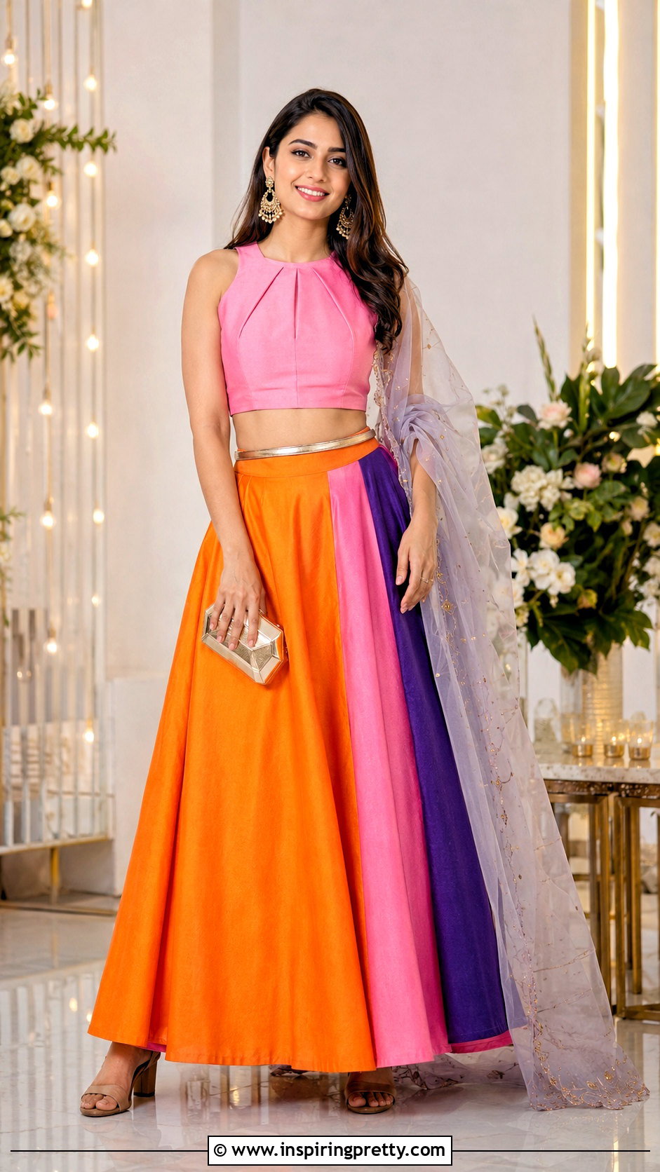 Sleeveless Crop Top With Color Block Ghagra - 25 ghagra blouse designs crop tops outfit ideas