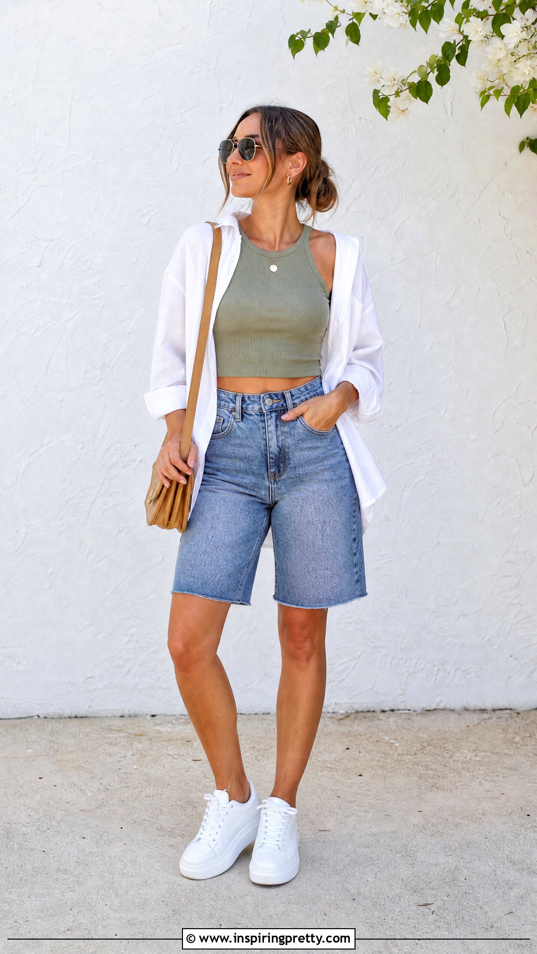Sleeveless Crop Top With Denim Shorts - 50 sleeveless crop top outfit ideas