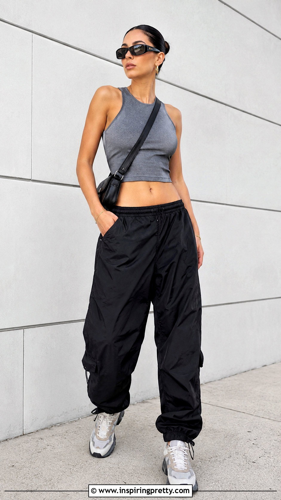 Sleeveless Crop Top With Parachute Pants - 50 sleeveless crop top outfit ideas