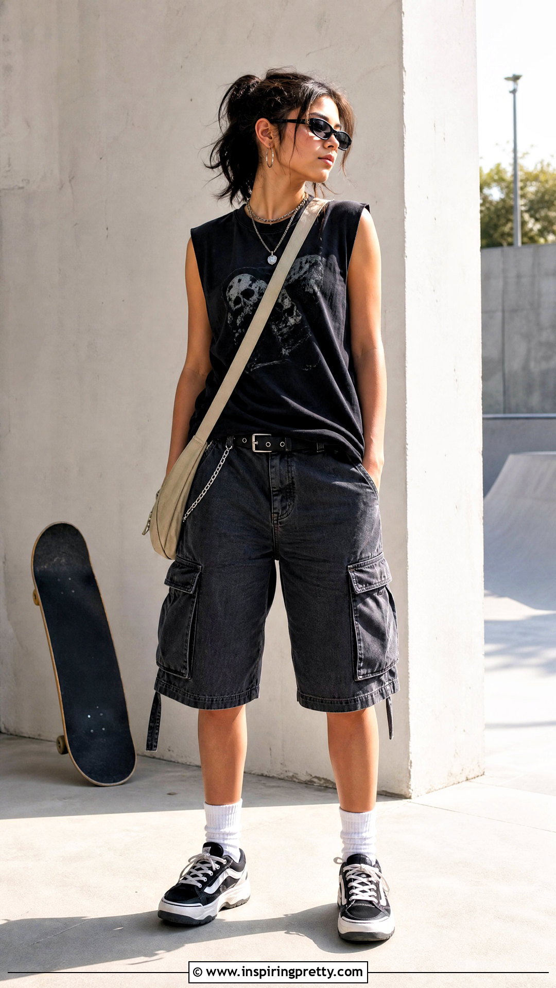 Sleeveless Emo Top With Cargo Shorts - 20 emo tops women