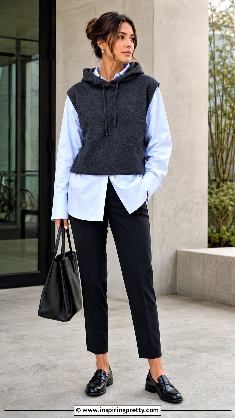 Sleeveless Hooded Crop Top Over A Button Down Shirt - 25 sleeveless hooded crop top outfit ideas