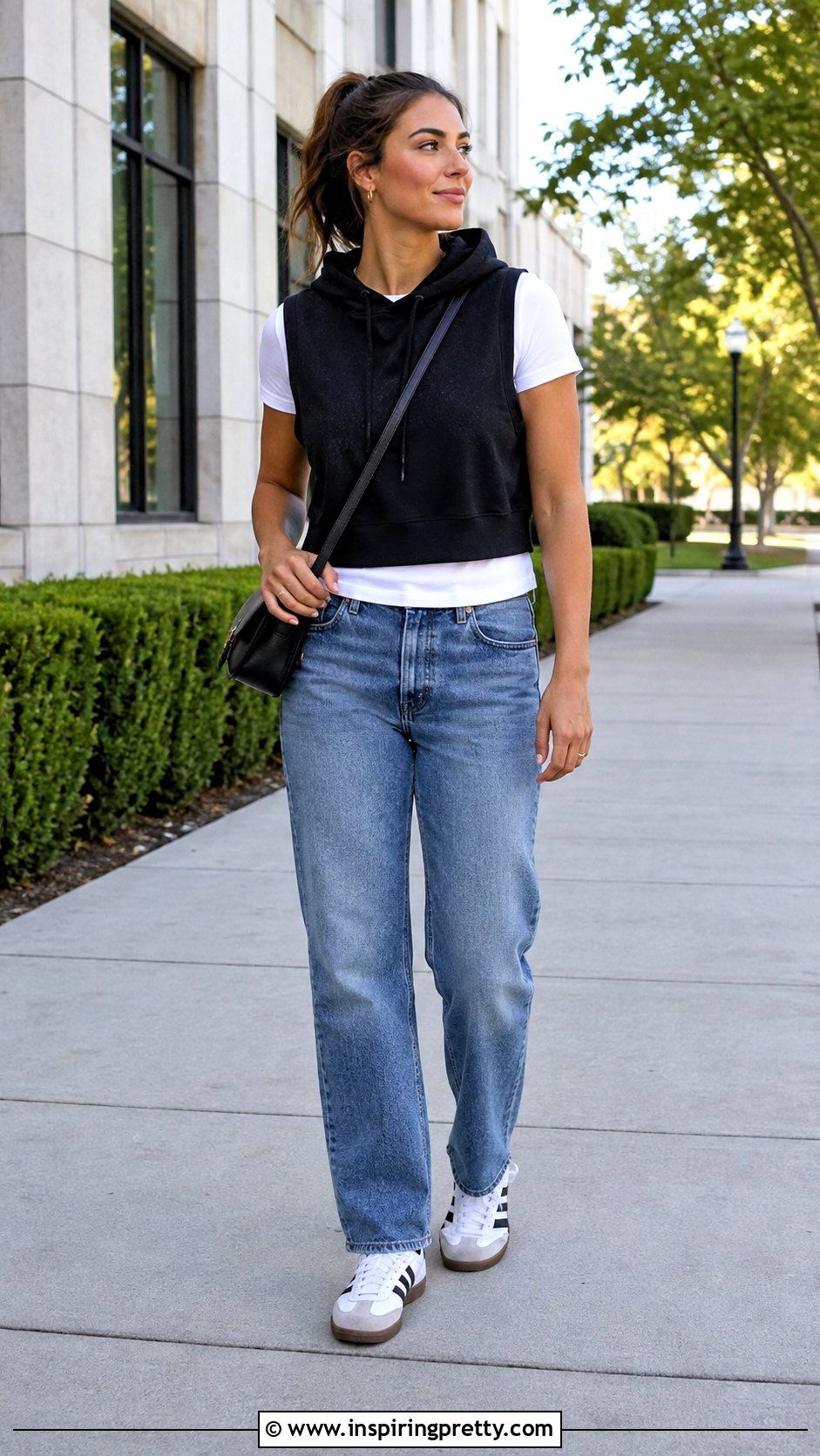 Sleeveless Hooded Crop Top Over A Fitted T Shirt - 25 sleeveless hooded crop top outfit ideas