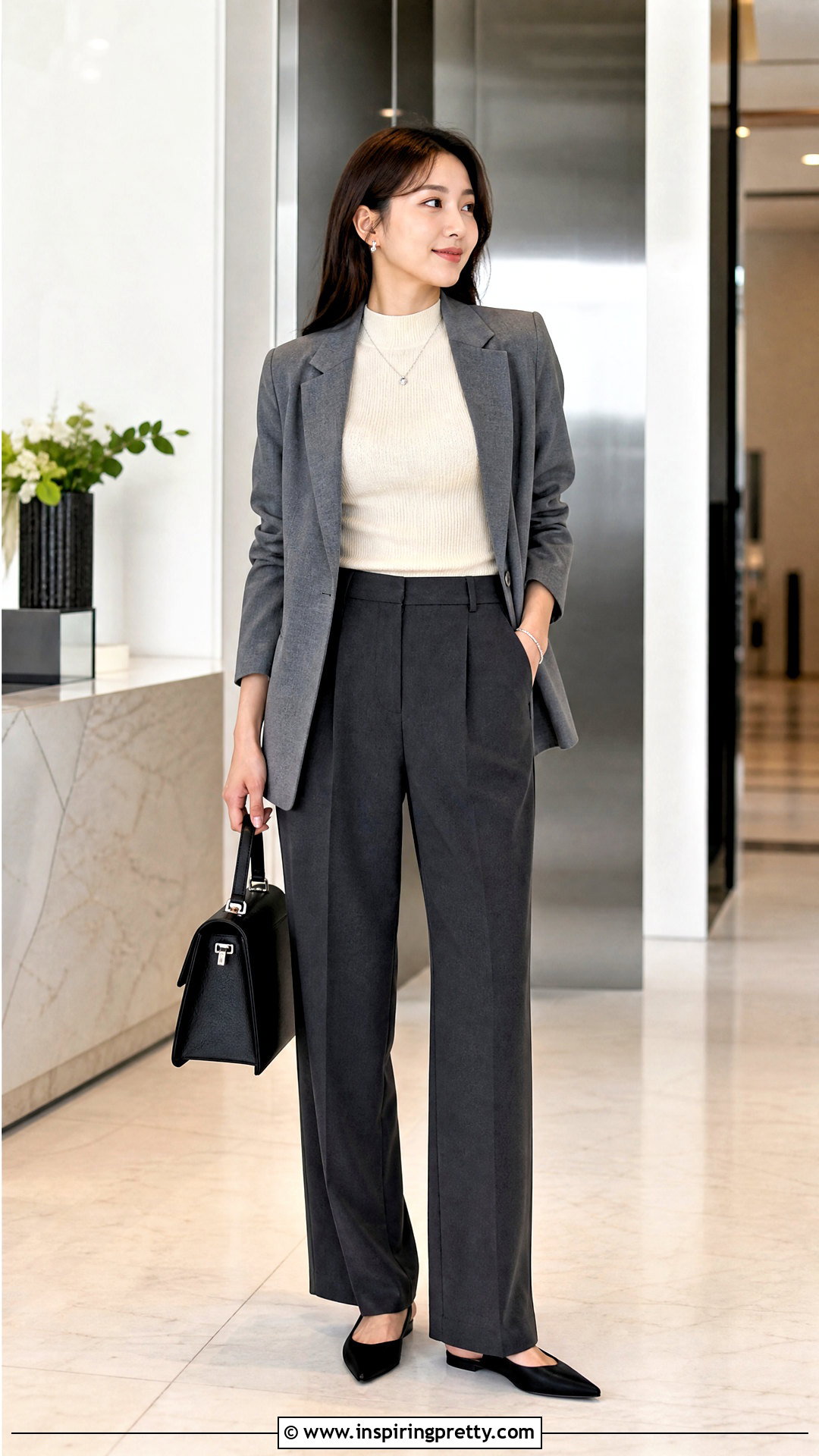 Sleeveless Knit Top With Blazer And Trousers - 20 Fall Fashion Knit Top outfit ideas