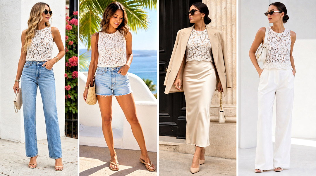 20 Sleeveless Lace Tank Top Outfit Ideas for Summer Chic