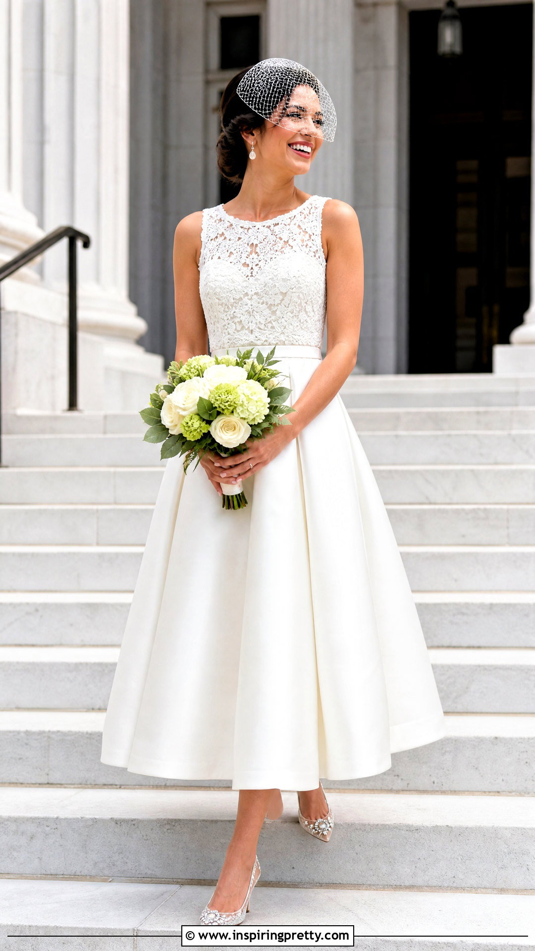 Sleeveless Lace Top And Tea Length Wedding Skirt - 20 Wedding Skirt And Top Two Pieces
