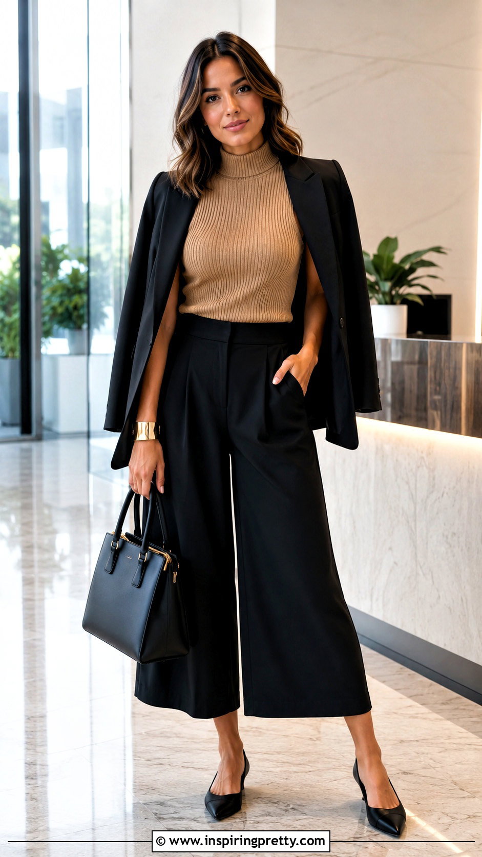 Sleeveless Mock Neck Top With Culottes - 50 ladies tops fashion