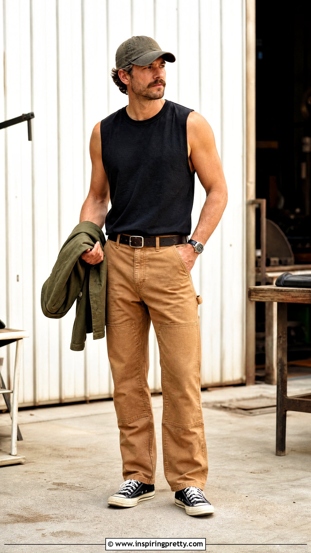 Sleeveless Top With Carpenter Pants - 50 sleeveless top outfit men ideas