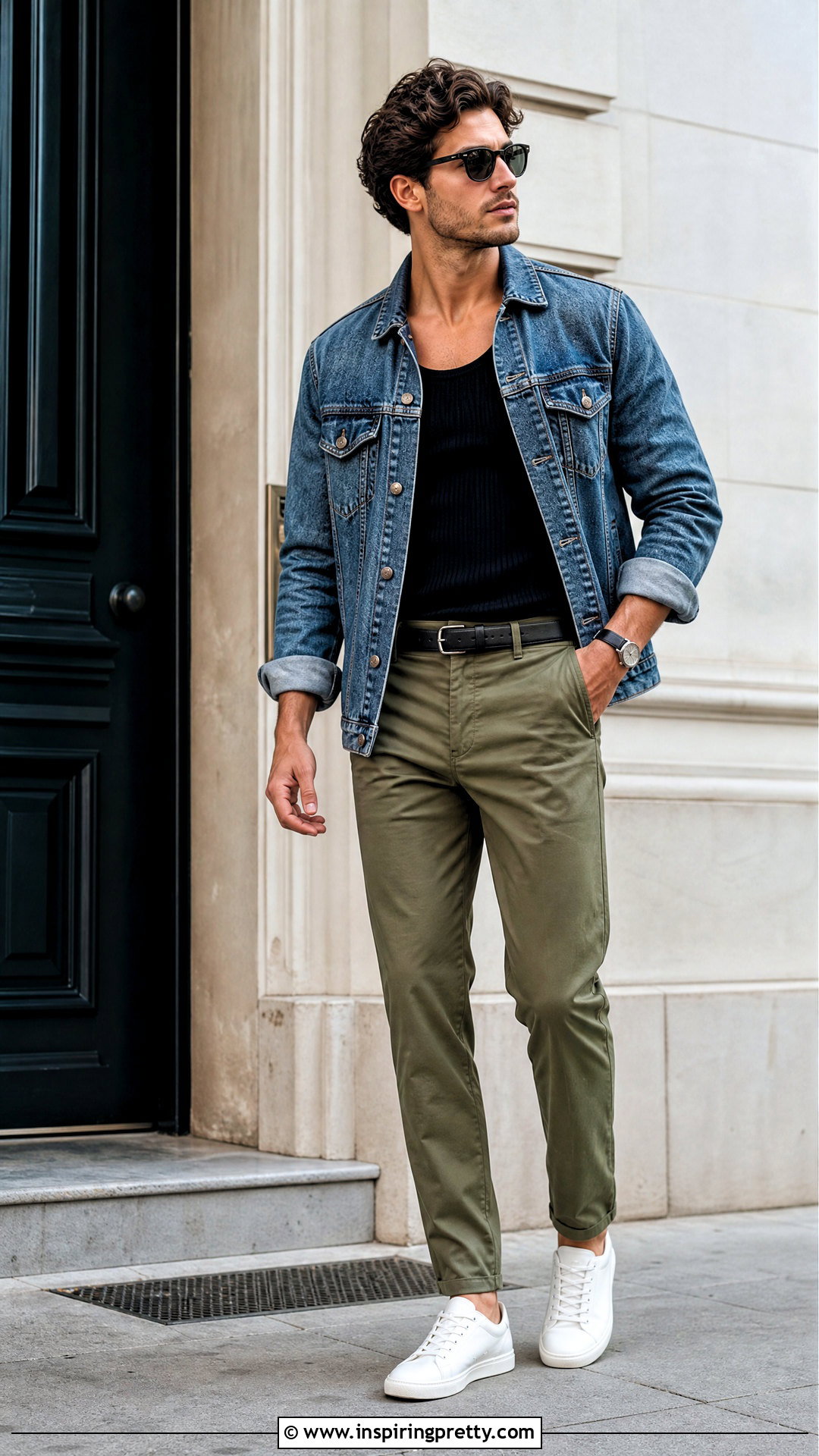 Sleeveless Top With Denim Jacket And Chinos - 50 sleeveless top outfit men ideas