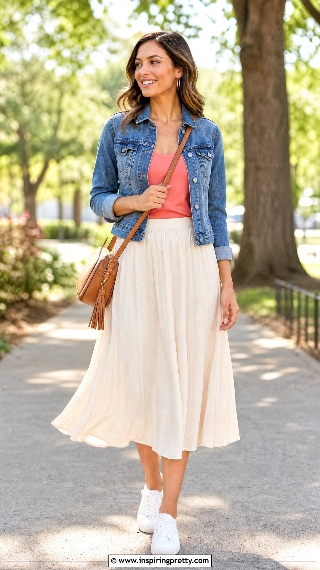 Sleeveless Top With Denim Jacket - 50 sleeveless top outfit ideas