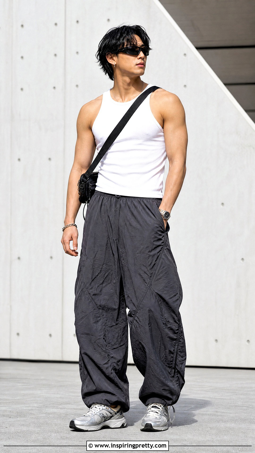 Sleeveless Top With Parachute Pants - 50 sleeveless top outfit men ideas