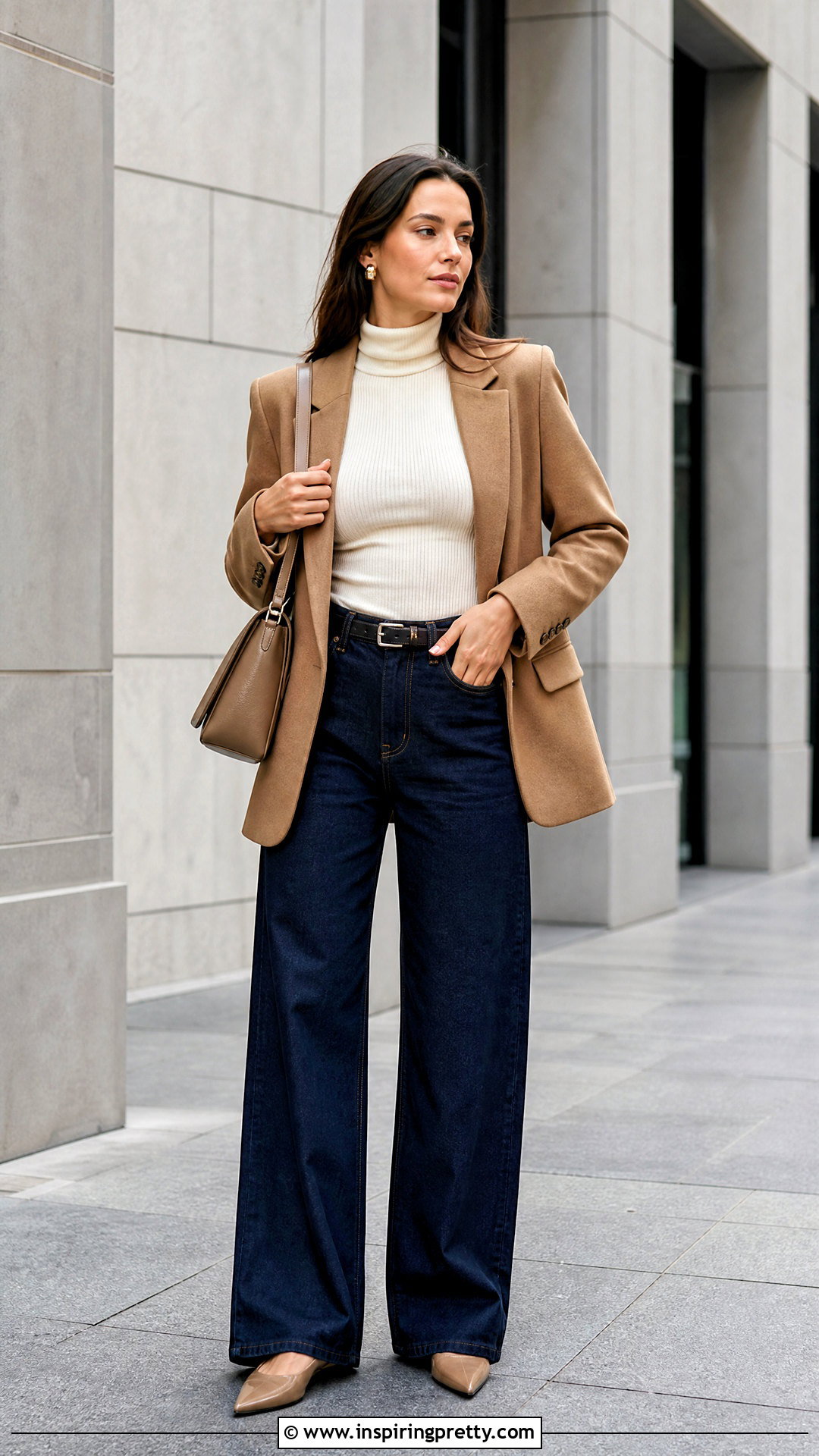 Sleeveless Turtleneck And Wide Leg Jeans Outfit - 50 simple top outfit ideas