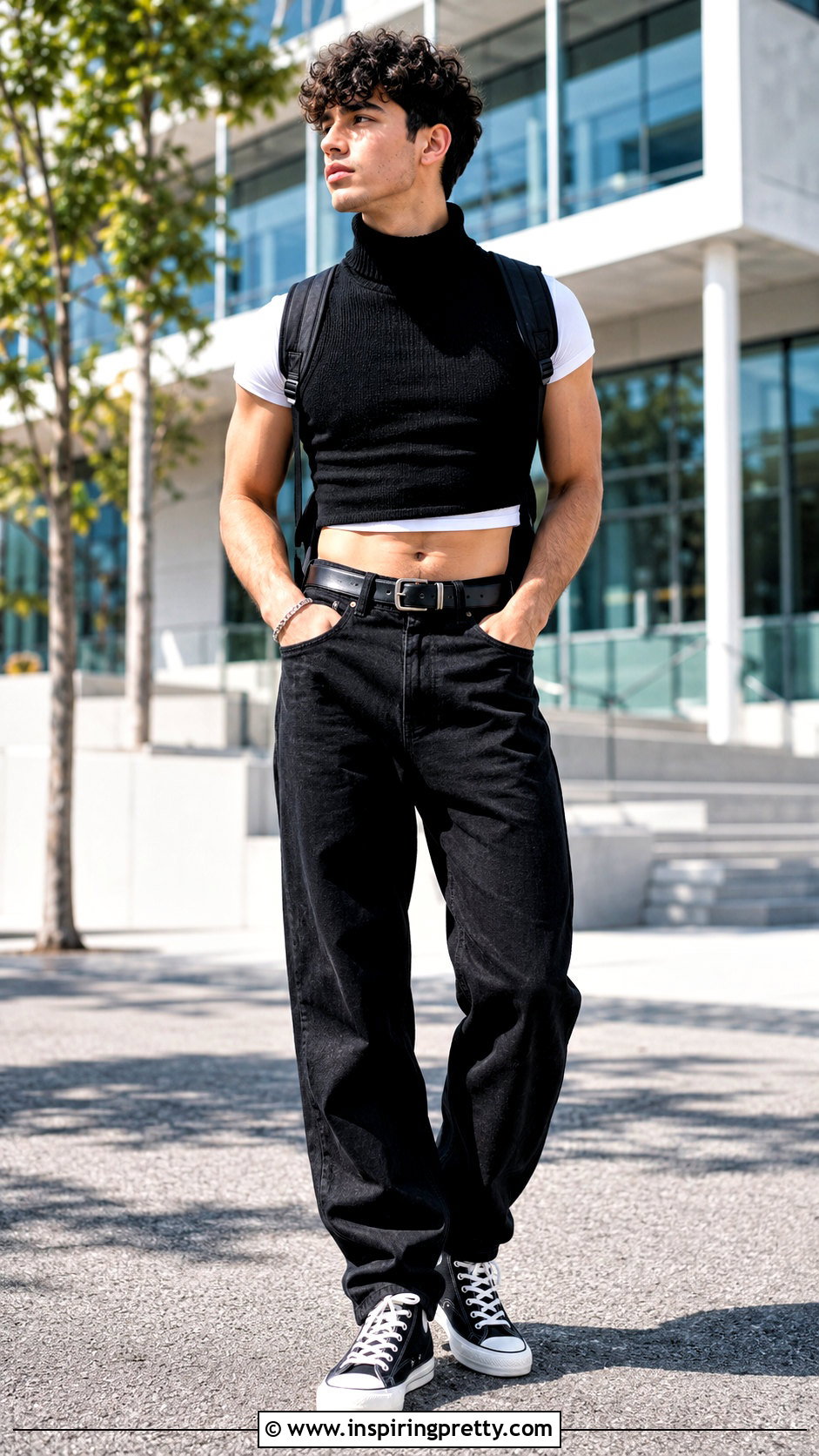 Sleeveless Turtleneck Crop Top Over A Fitted T Shirt - 20 sleeveless turtleneck crop top men outfit ideas