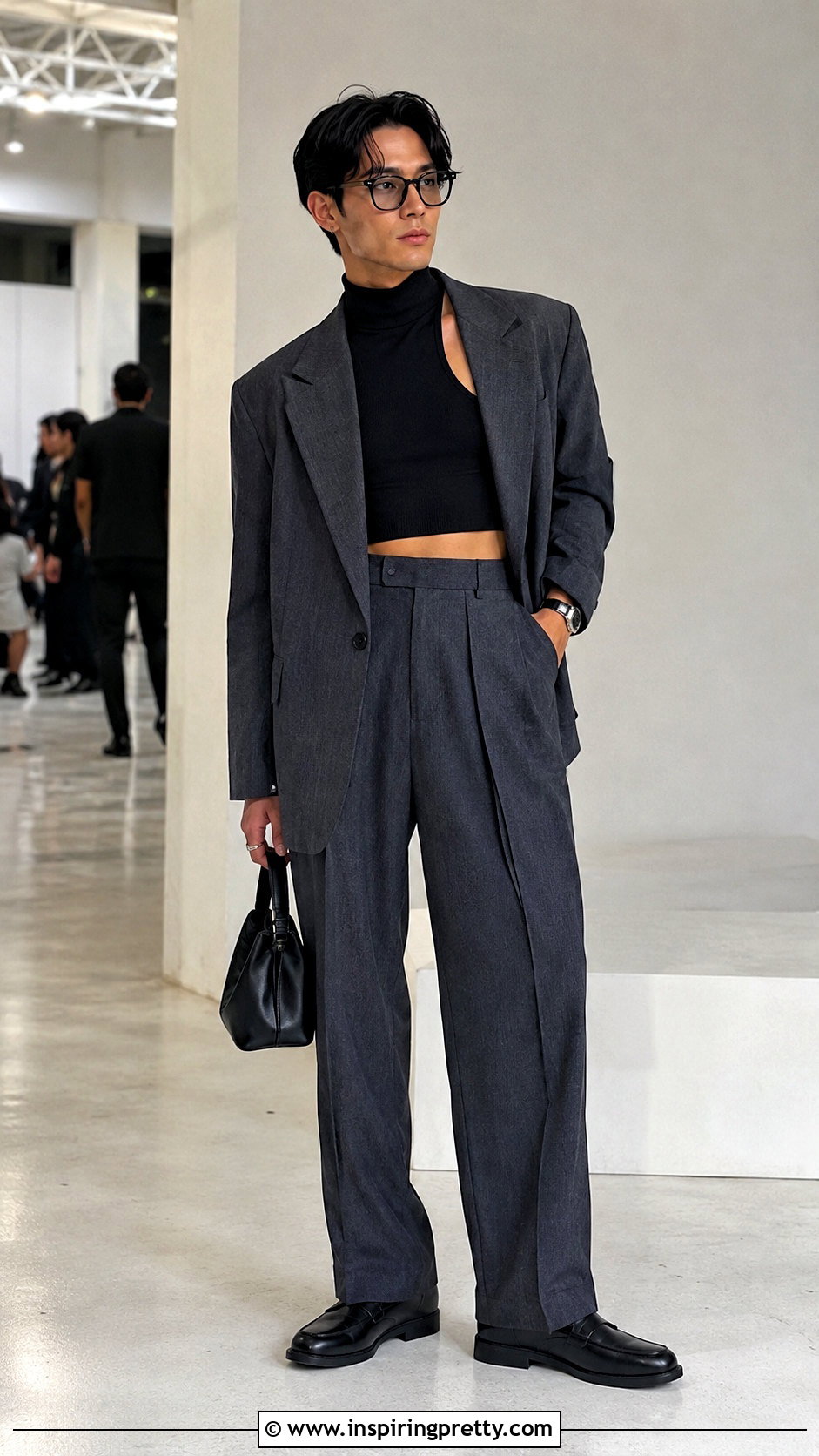 Sleeveless Turtleneck Crop Top With A Relaxed Suit - 20 sleeveless turtleneck crop top men outfit ideas