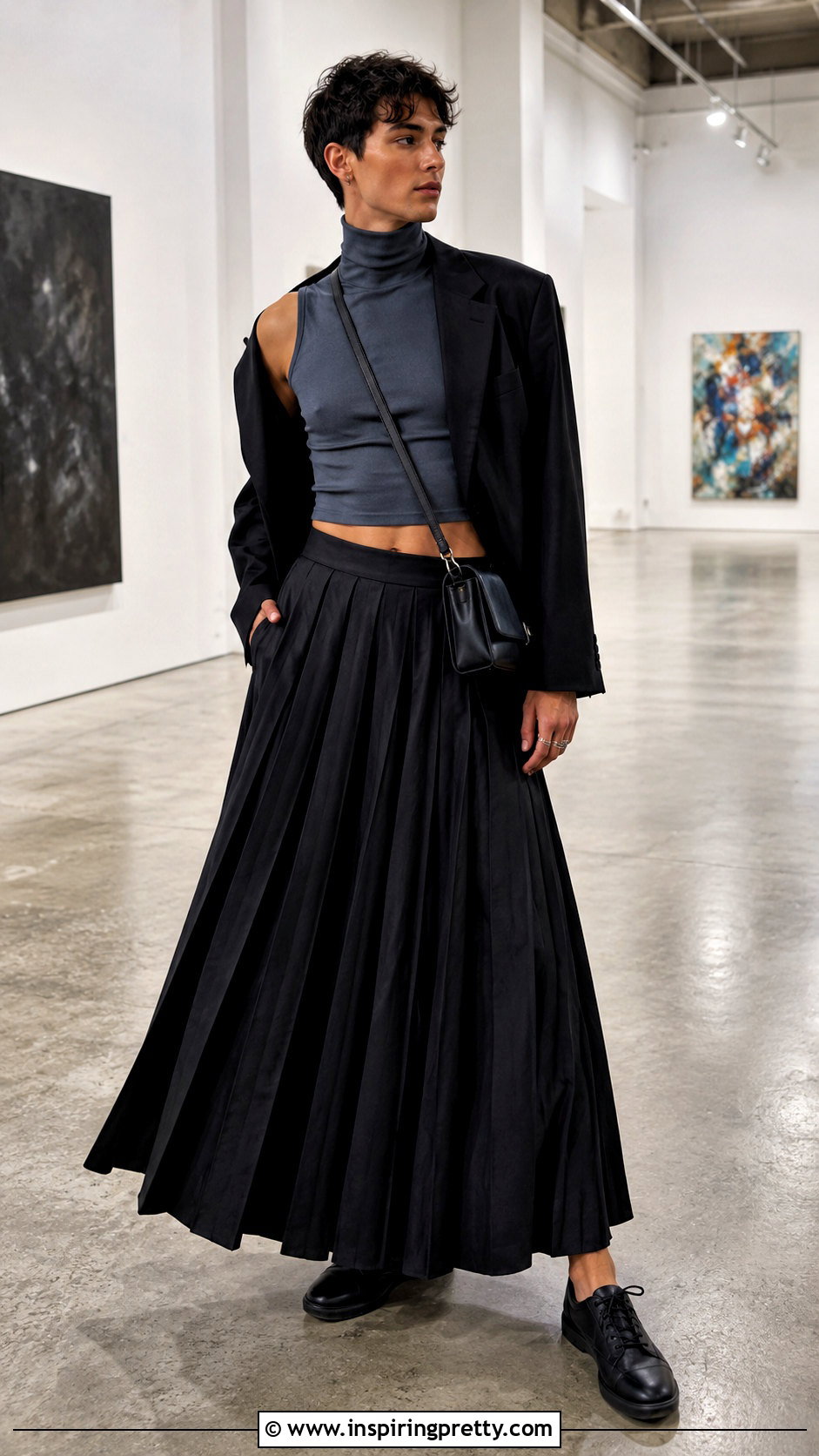 Sleeveless Turtleneck Crop Top With Maxi Skirt - 20 sleeveless turtleneck crop top men outfit ideas