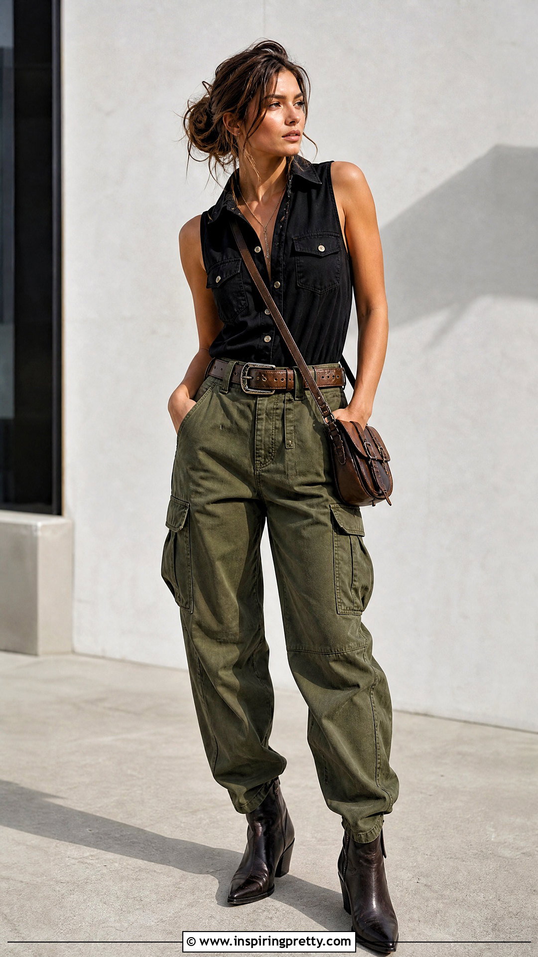 Sleeveless Western Top With Cargo Pants - 50 western tops outfit ideas
