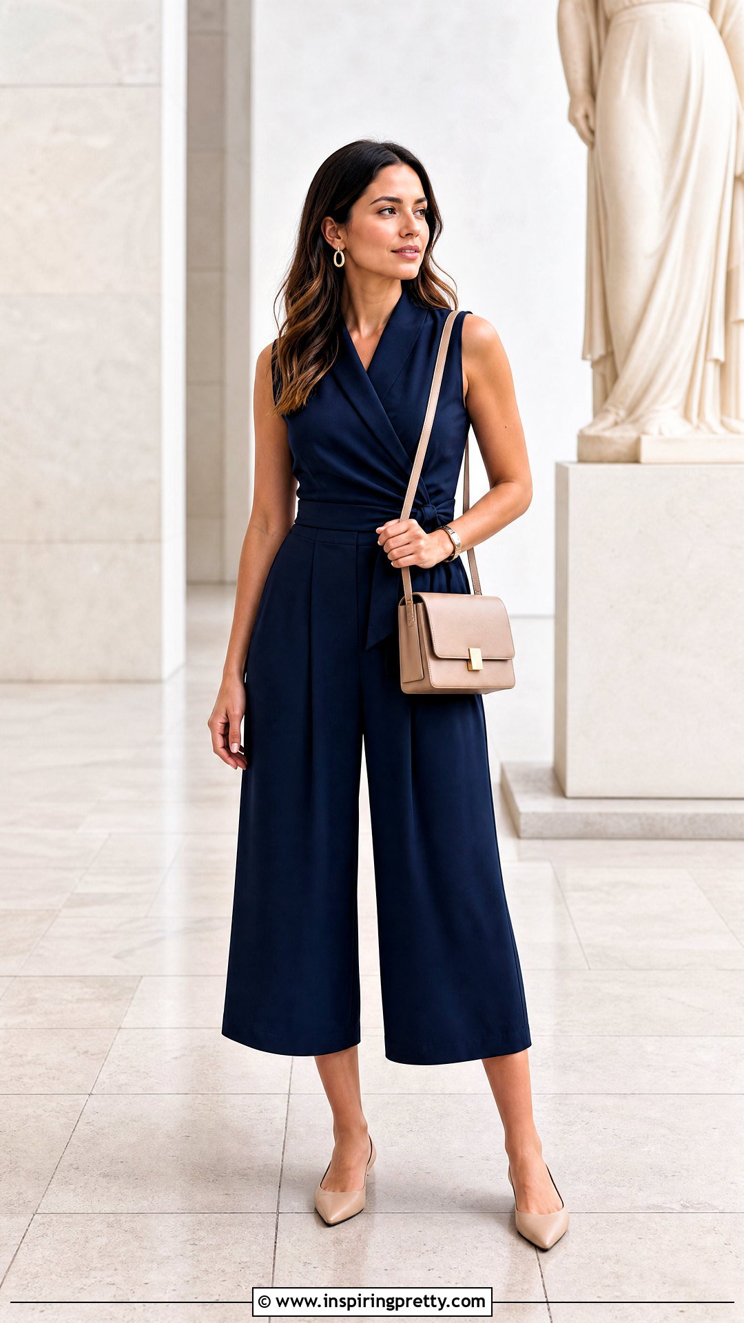 Sleeveless Wrap Around Top With Culottes - 50 wrap around top outfit ideas