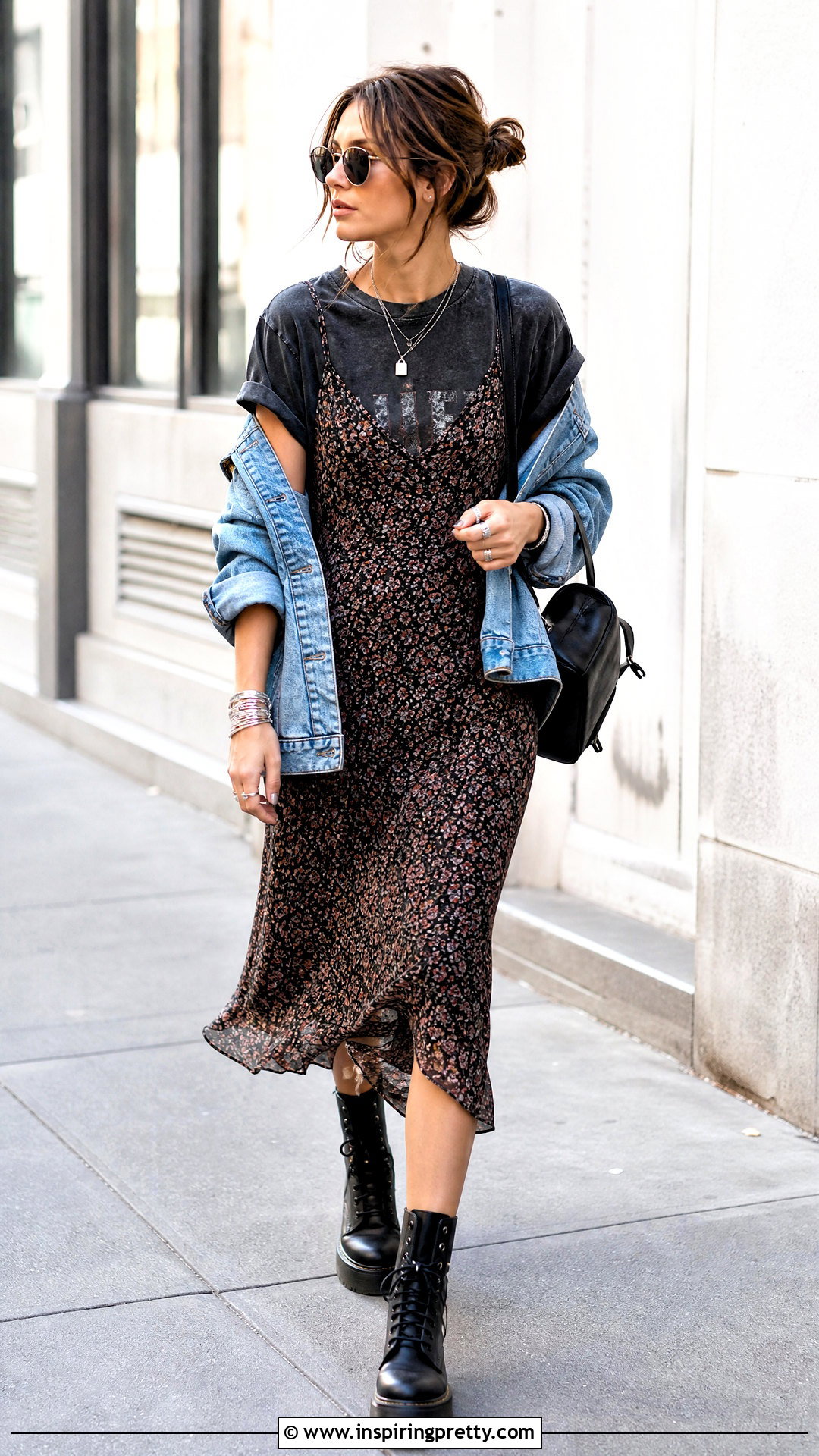 Slip Dress Over Band Tee Grunge Outfit - 20 Layered Tops Outfits Grunge Ideas