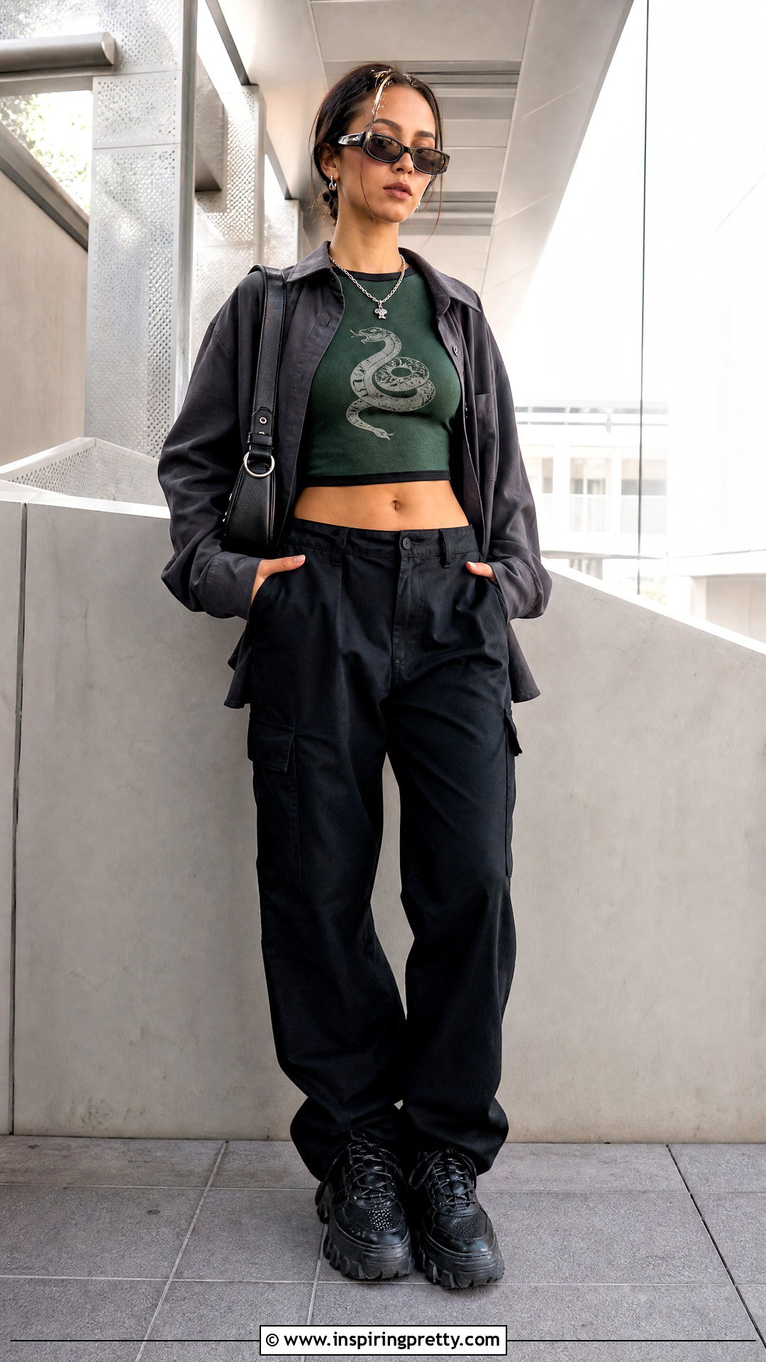 Slytherin Crop Top With Black Cargo Pants - 20 Harry Potter Crop Top Ideas