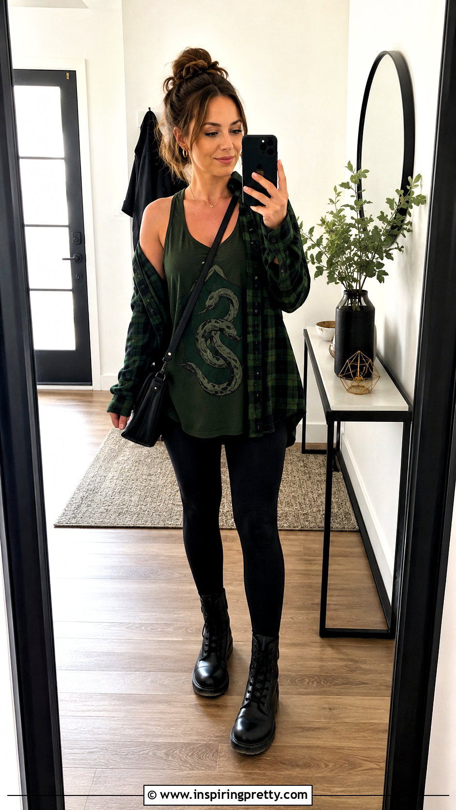 Slytherin Tank Top With Leggings And Plaid Shirt - 25 Slytherin Tank Top outfit ideas