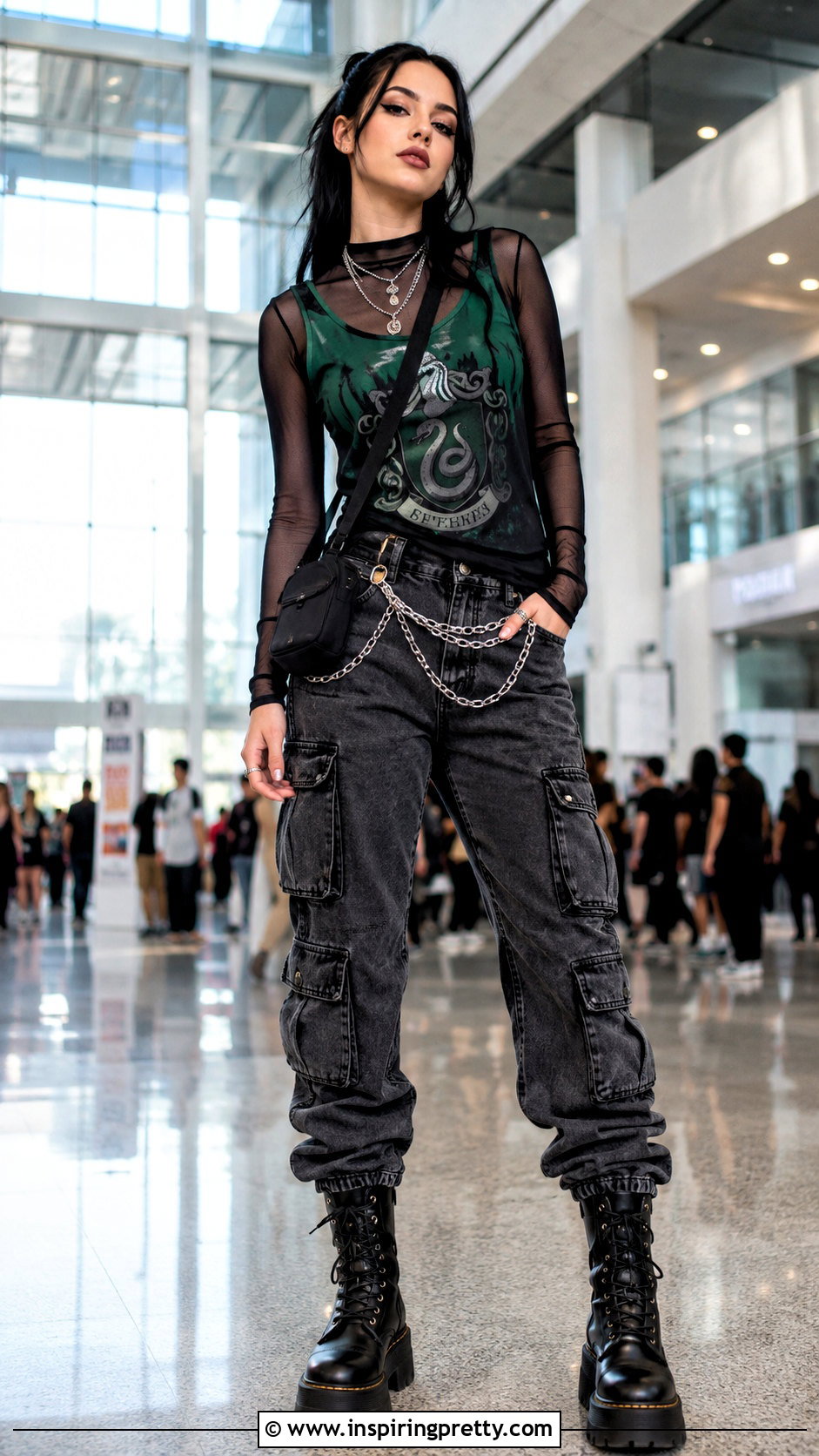 Slytherin Tank Top With Mesh Top And Cargo Jeans - 25 Slytherin Tank Top outfit ideas