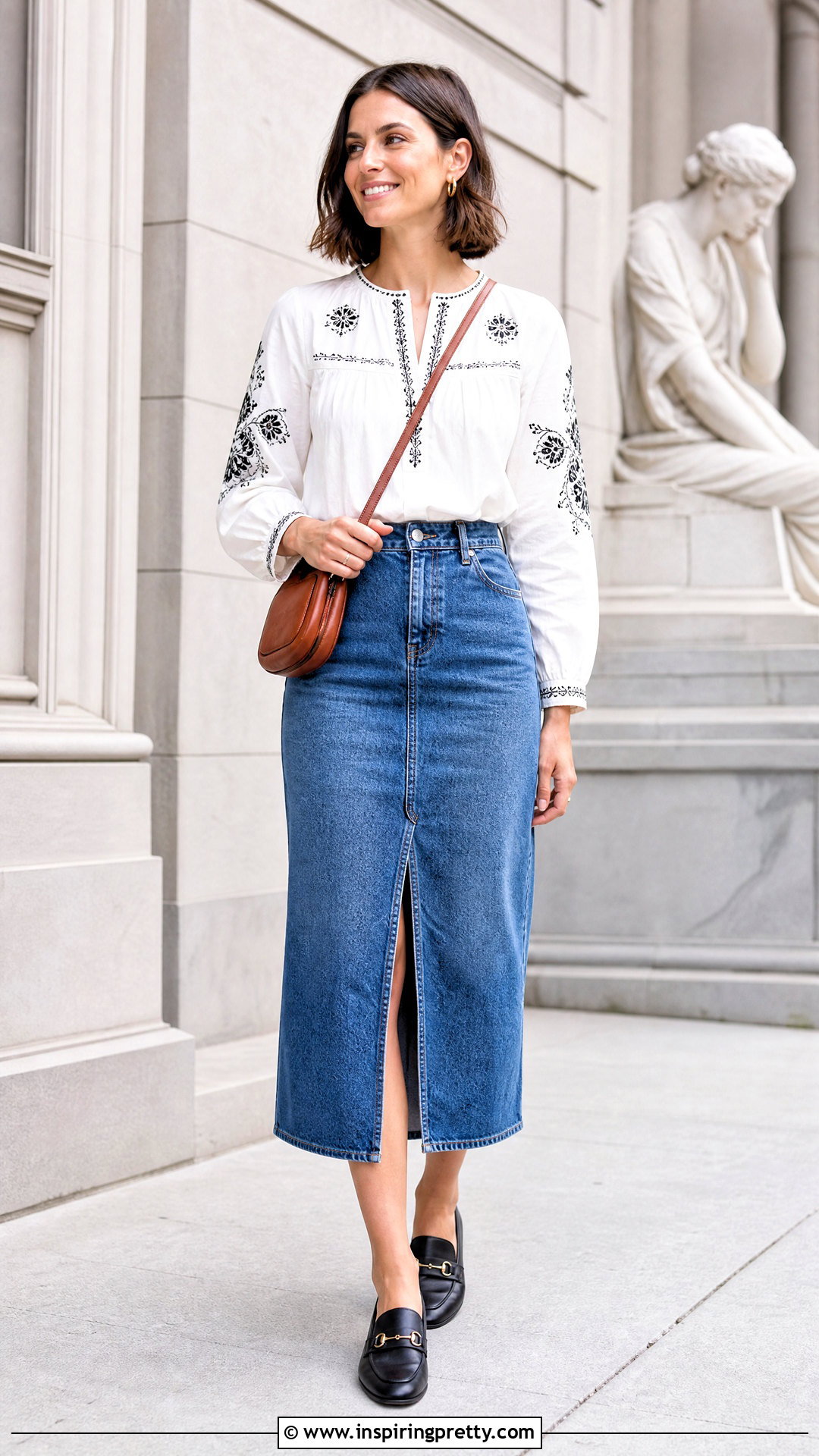 Smock Style Top With Denim Midi Skirt - 20 Smock Style Top outfit ideas