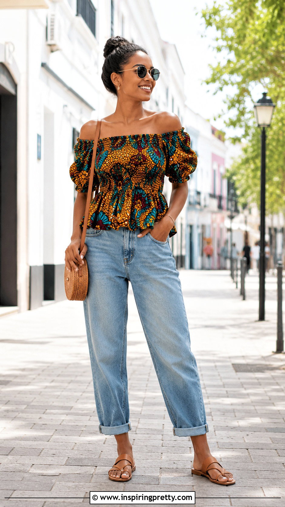 Smocked Ankara Off Shoulder Top With Boyfriend Jeans - 20 ankara tops with jeans off shoulder outfits
