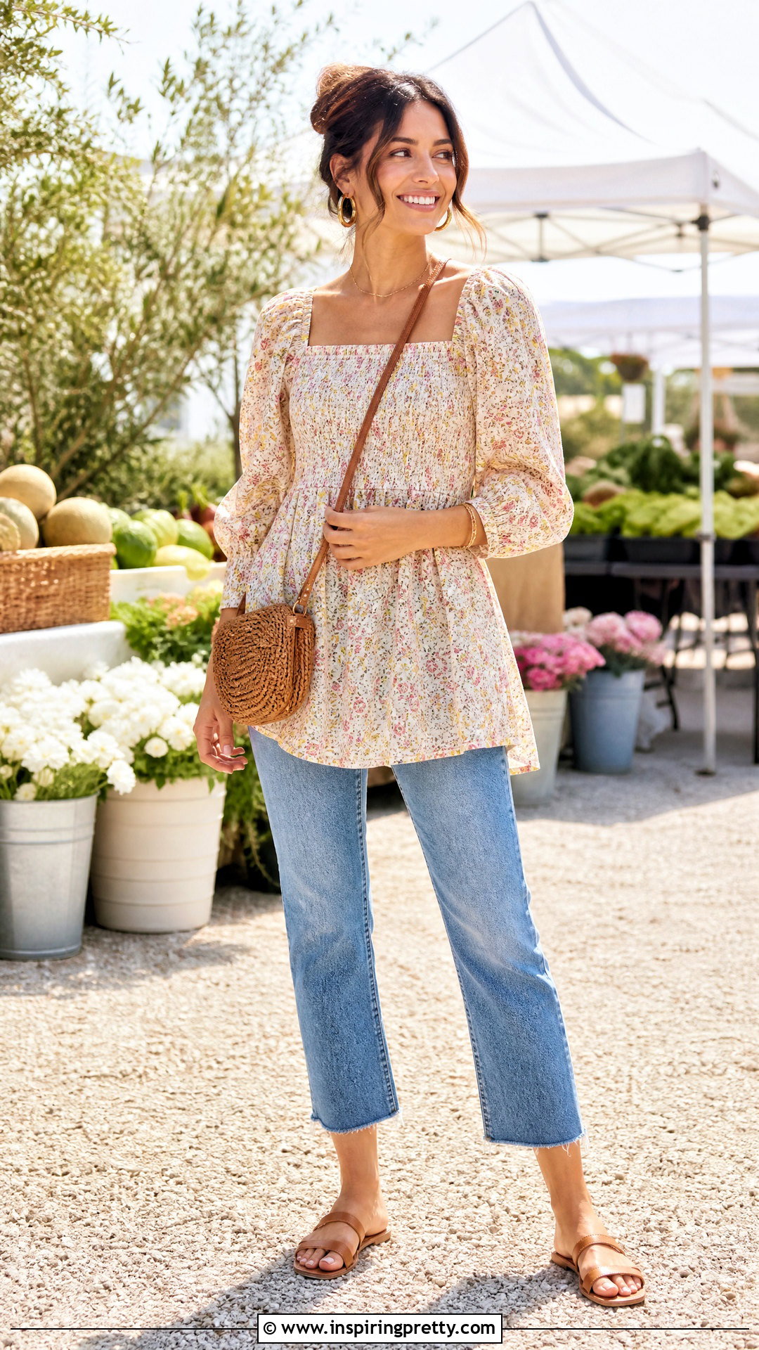 Smocked Long Top With Cropped Jeans - 50 long tops designs