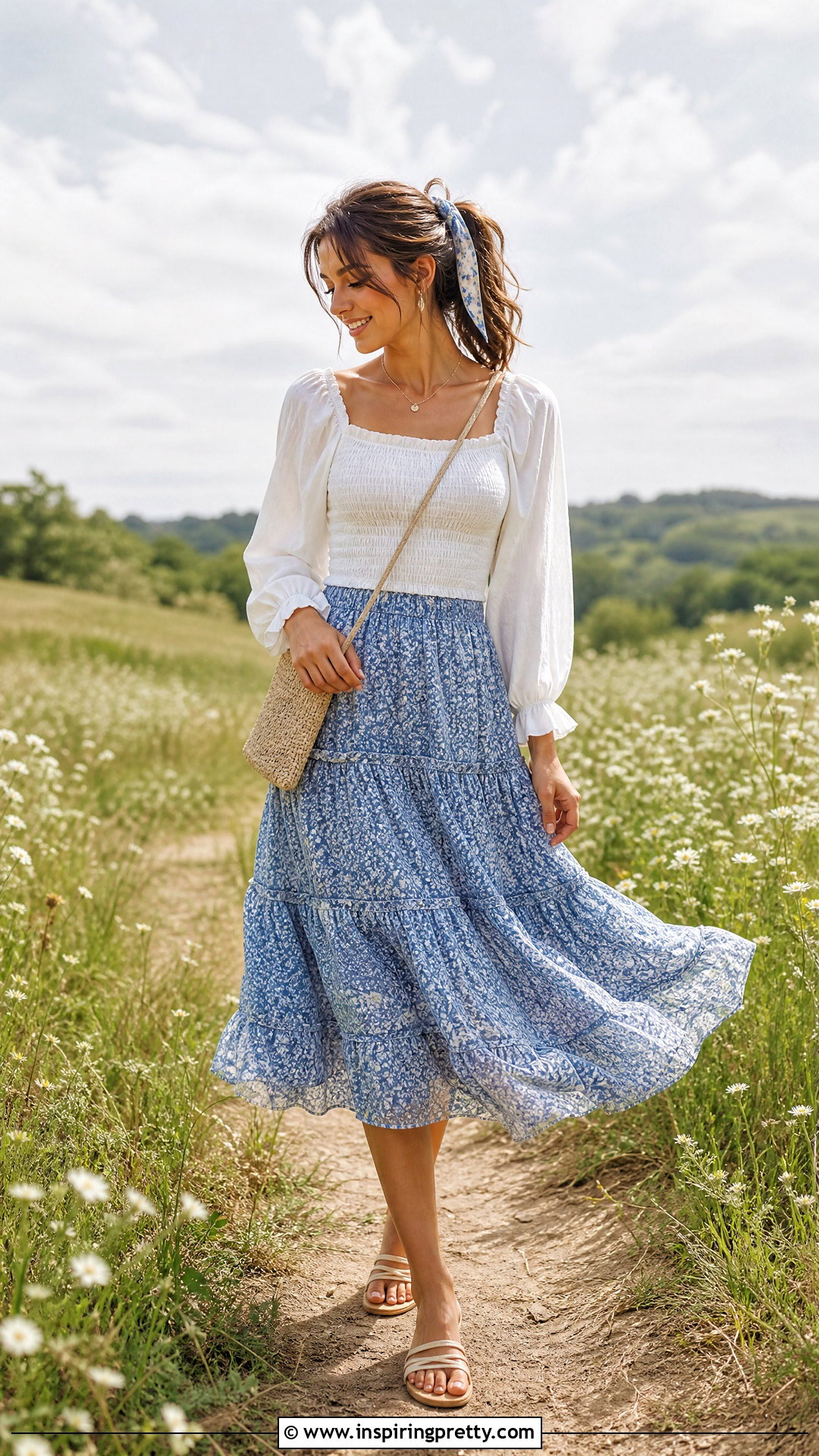 Smocked Peasant Top With Tiered Skirt - 50 girls top designs