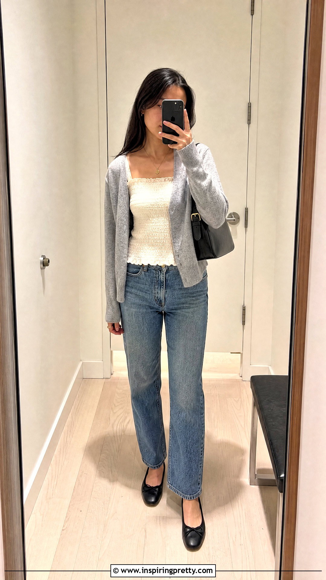 Smocked Top With A Cardigan And Jeans - how to style smocked tops (20 ways)