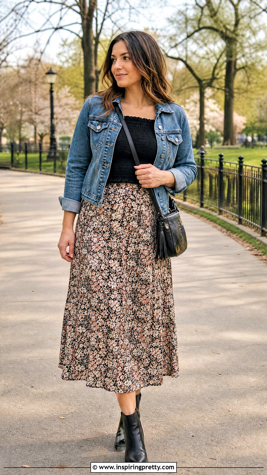 Smocked Top With A Denim Jacket And Skirt - how to style smocked tops (20 ways)