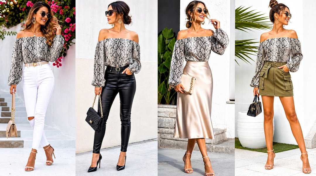 20 Snakeskin Print Off-Shoulder Top Outfit Ideas to Try