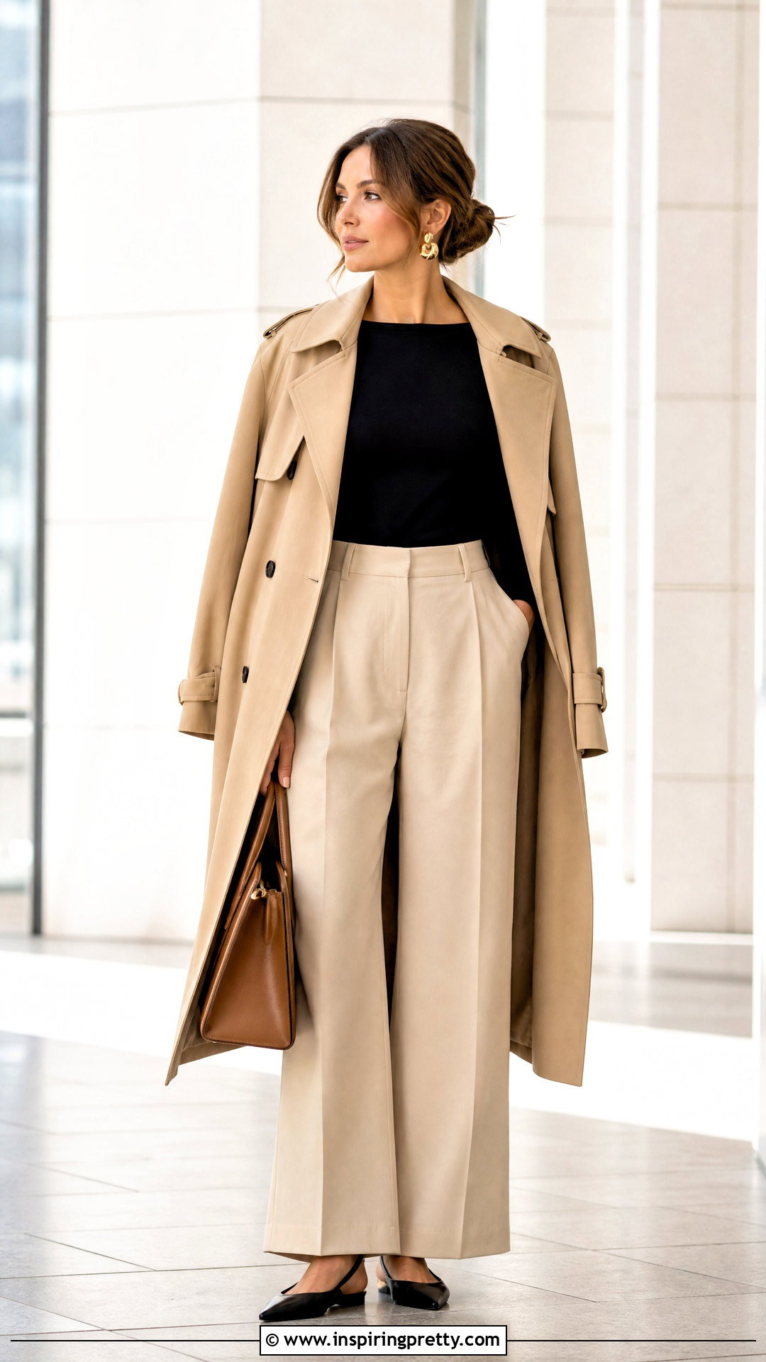 Soft Black Boat Neck Top With Beige Trousers - 20 Neutral Color Tops Collections