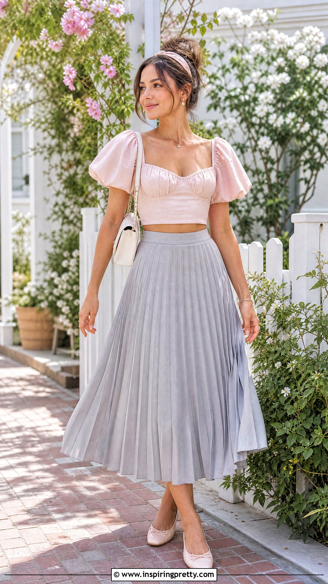 Soft Girl Crop Top With Pleated Skirt - 50 aesthetic crop top outfit ideas
