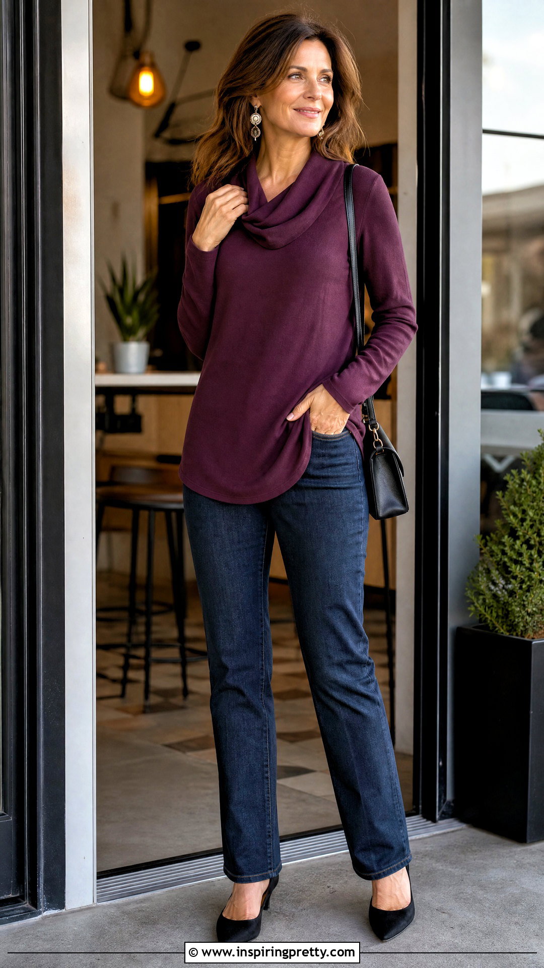 Soft Surroundings Cowl Neck Top With Dark Jeans - 20 soft surroundings tops outfit ideas